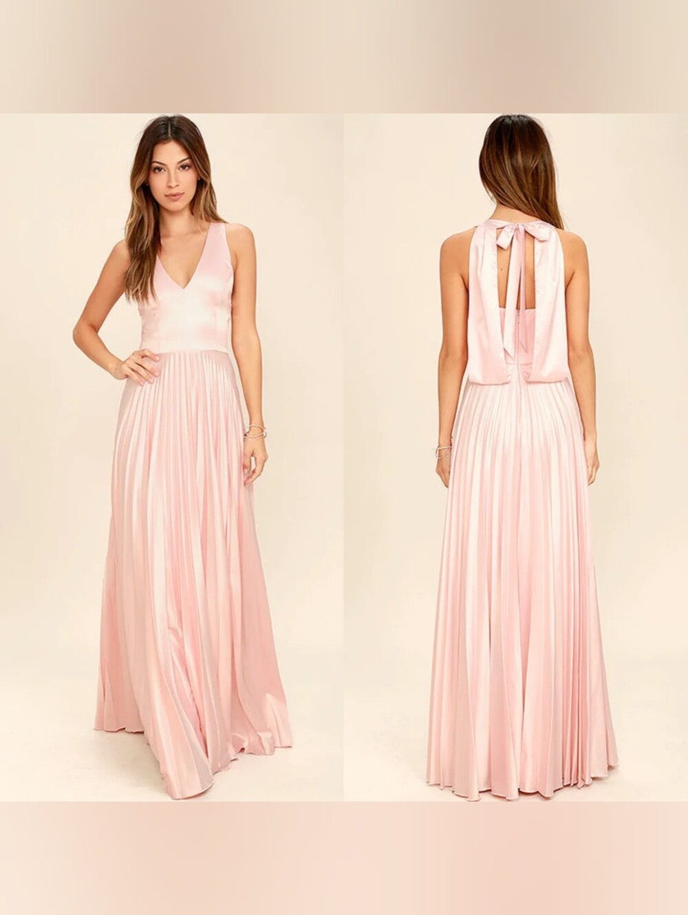 Lulus Epic Night Blush Pink Satin Maxi Dress M Wedding Party Formal Prom